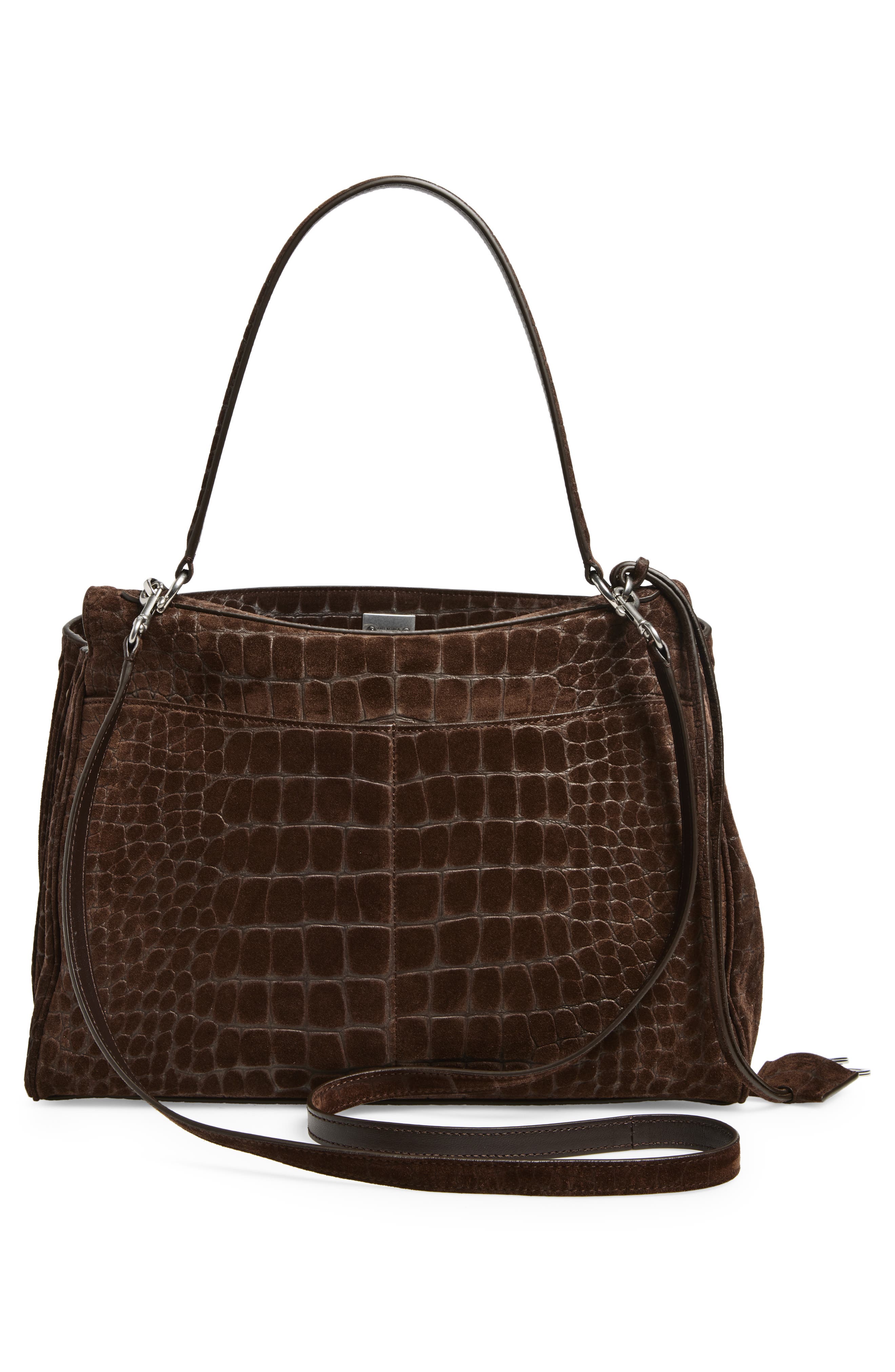 Balenciaga Medium Rodeo Croc Embossed Suede Top Handle Bag, Alternate, color, 