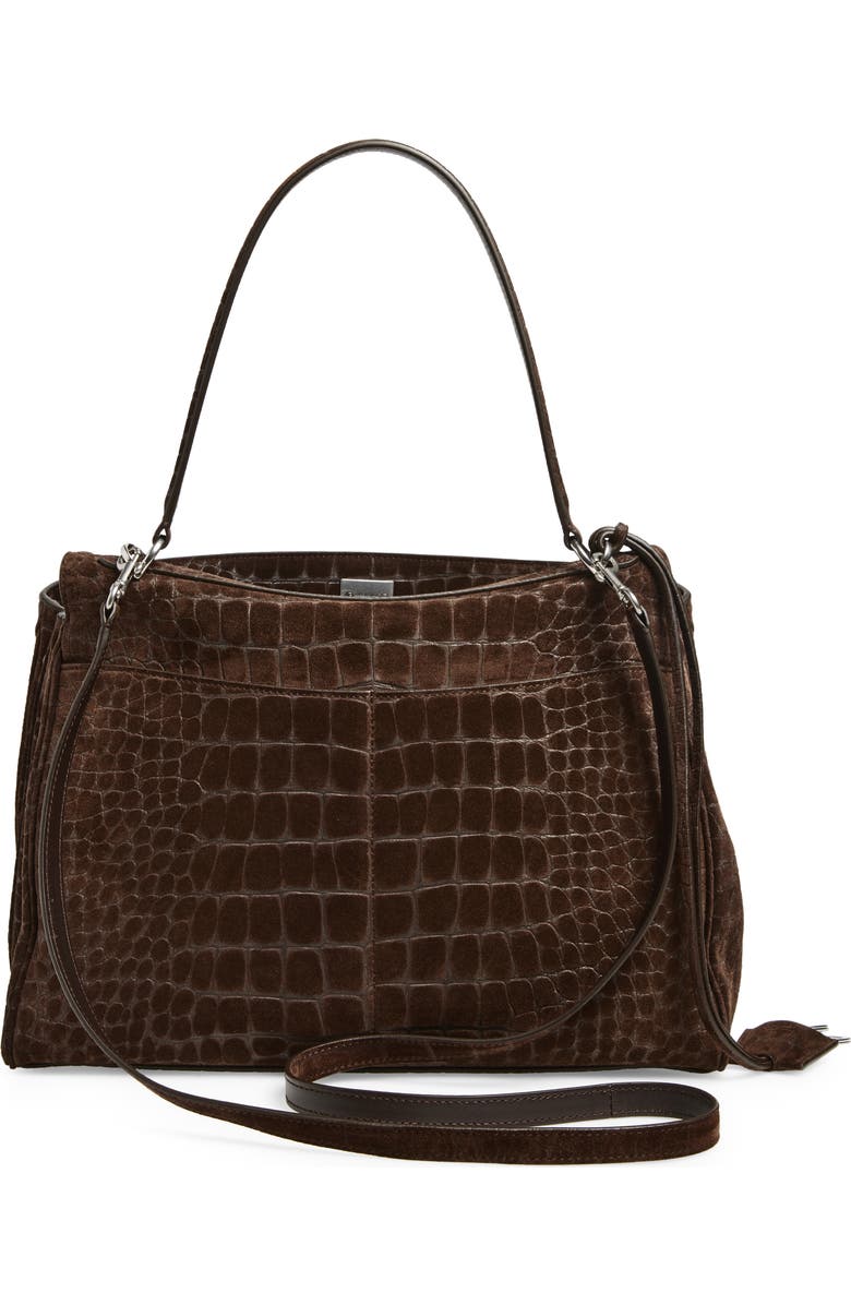 Balenciaga Medium Rodeo Croc Embossed Suede Top Handle Bag, Alternate, color,