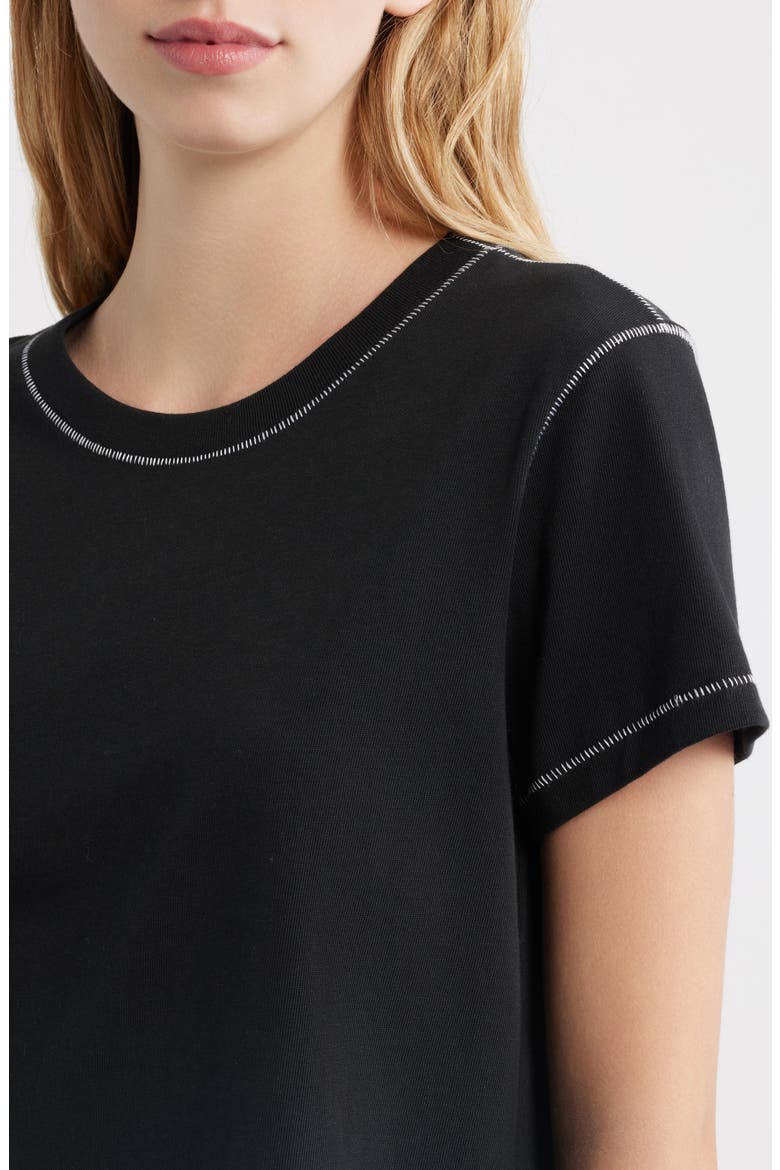 Girlfriend Cotton T-shirt with Contrast Stitching, Alternate, color, BLACK CONTRAST STITCH