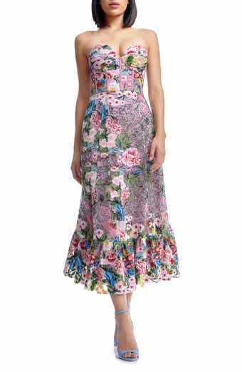 Dress the Population Carina Floral Embroidered Cocktail Midi Dress