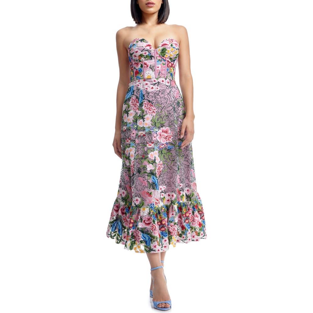 DRESS THE POPULATION DRESS THE POPULATION CARINA FLORAL EMBROIDERED COCKTAIL MIDI DRESS