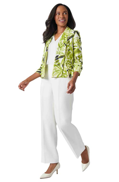 Kasper Fly Away Leaf Print Linen Blend Jacket In Kiwi Multi