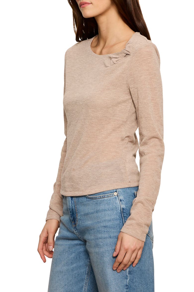 Suki Twist Detail Long Sleeve Rib Top, Alternate, color, HEATHER COCOA BROWN