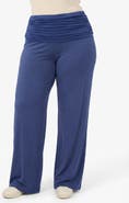 24seven Comfort Apparel Basic Curvy Soft Stretch Ruched Waist Wide Leg Pants