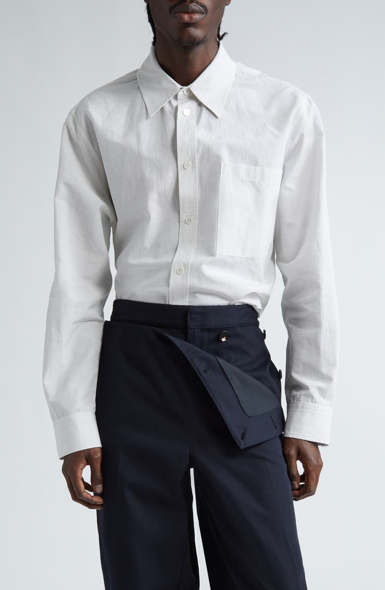 Bottega Veneta Fine Check Button-Up Shirt, Main, color, Brown/ Bay Leaf