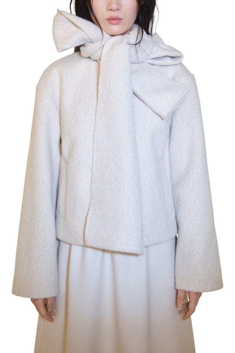 Jacket with Removable Scarf, Main, color, BEIGE