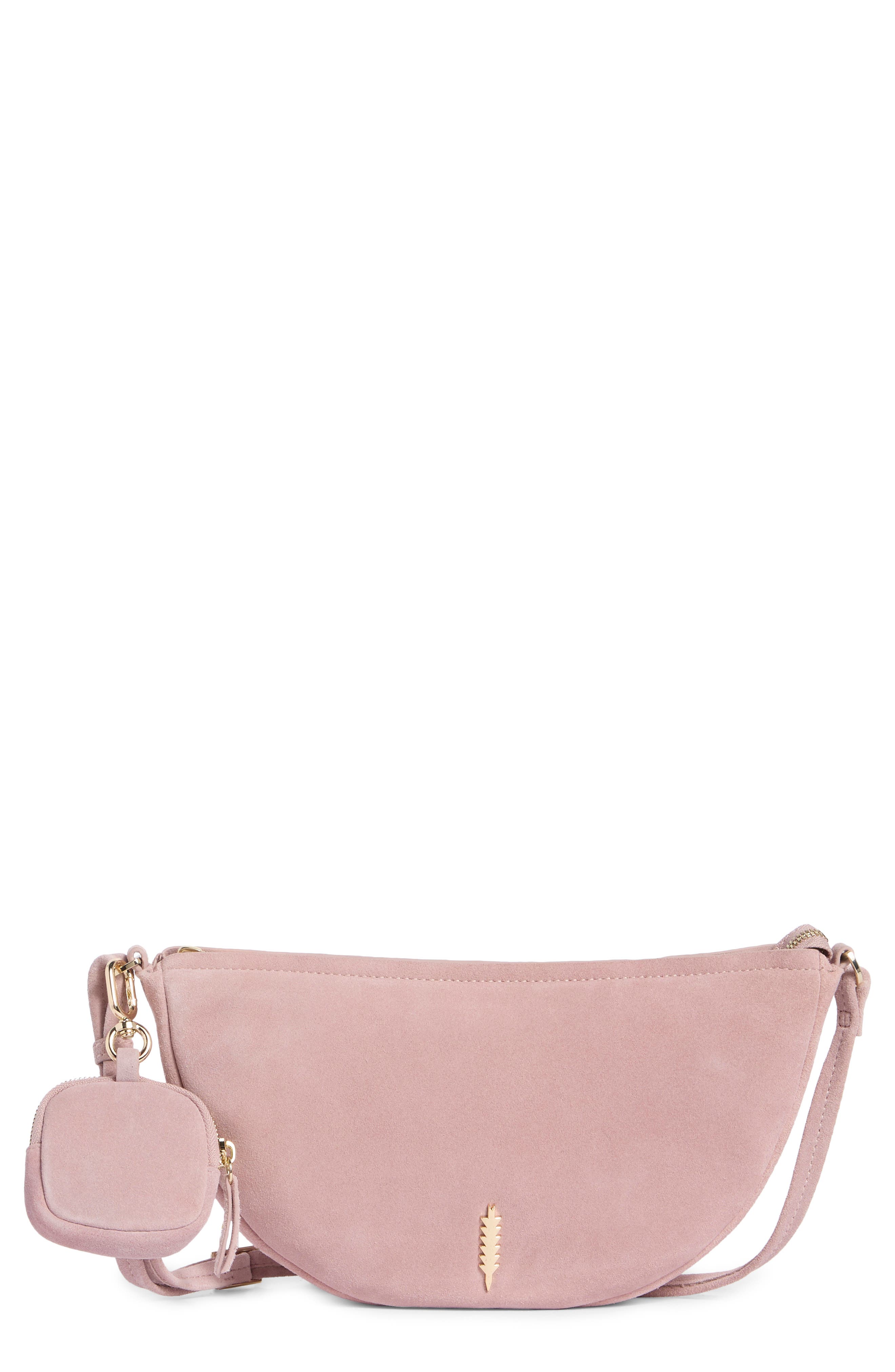 Thacker Liz Crescent Leather Crossbody Bag, Main, color, Rose Smoke