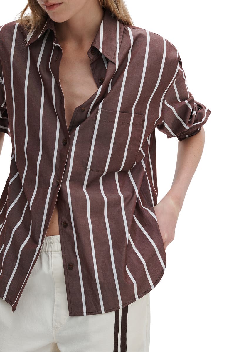 rag & bone Connie Stripe Button-Up Shirt, Alternate, color, Rust White Stripe