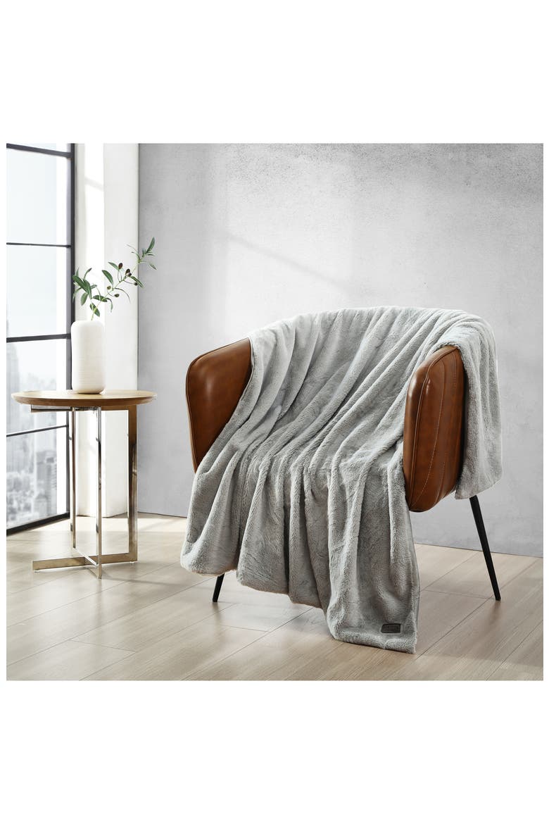 Faux Fur Reversible Throw, Alternate, color, GREY
