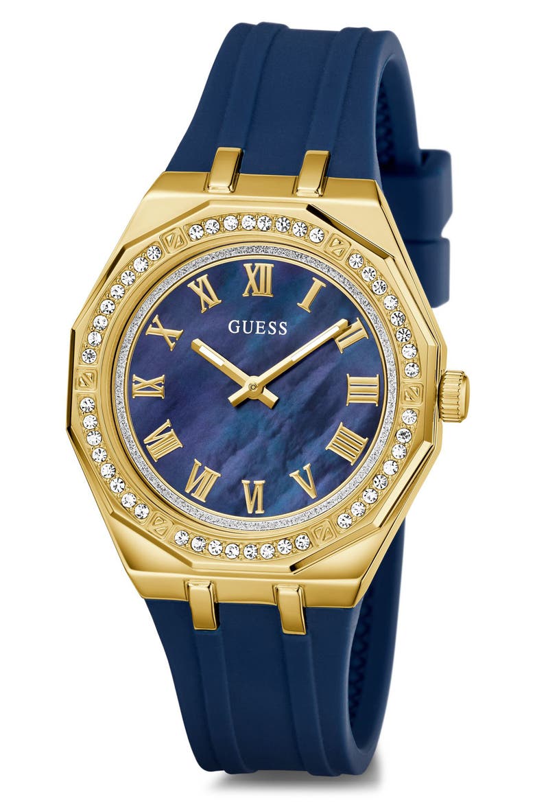 Desire Crystal & Mother-of-Pearl Silicone Strap Watch, 36mm, Alternate, color, BLUE