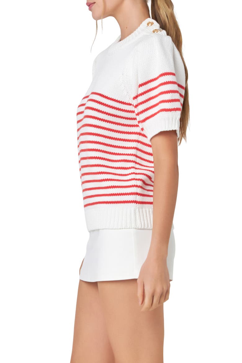 Stripe Short Sleeve Cotton Sweater, Alternate, color, OFF WHITE/ RED