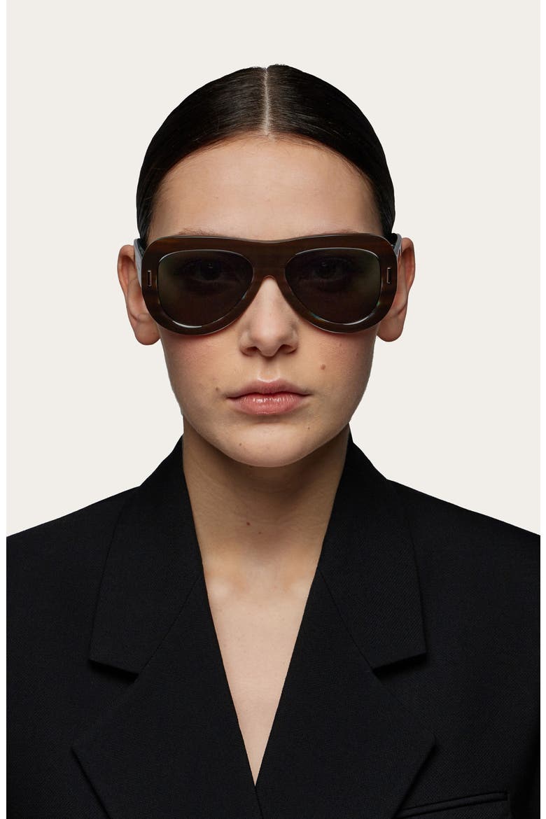 Rivets 57mm Aviator Sunglasses, Alternate, color, STRIPED BROWN GREEN