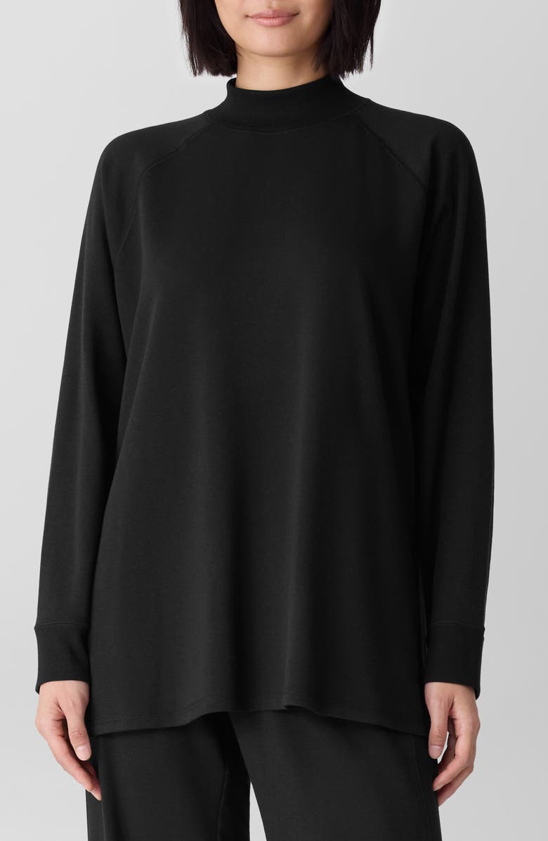 Eileen Fisher Mock Neck Long Sleeve Terry Shirt, Main, color, Black