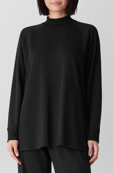 Mock Neck Long Sleeve Terry Shirt (Regular & Petite)