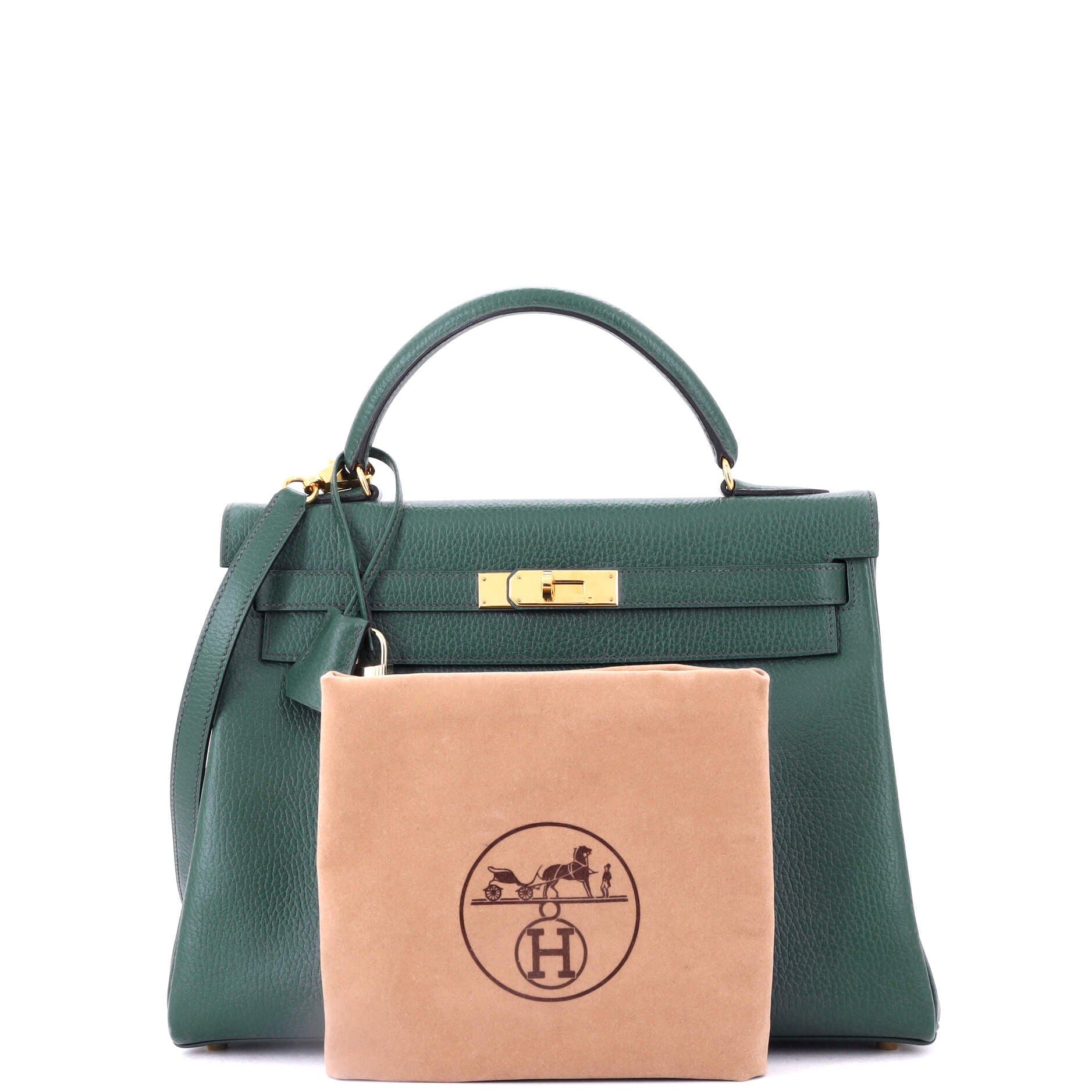 Pre-Owned Hermes Kelly Handbag Green Ardennes with Gold Hardware 32, Alternate, color, Vert