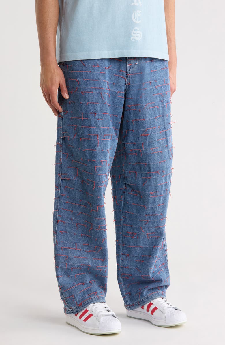 PLEASURES Strokes Denim Parachute Pants, Alternate, color, Indigo