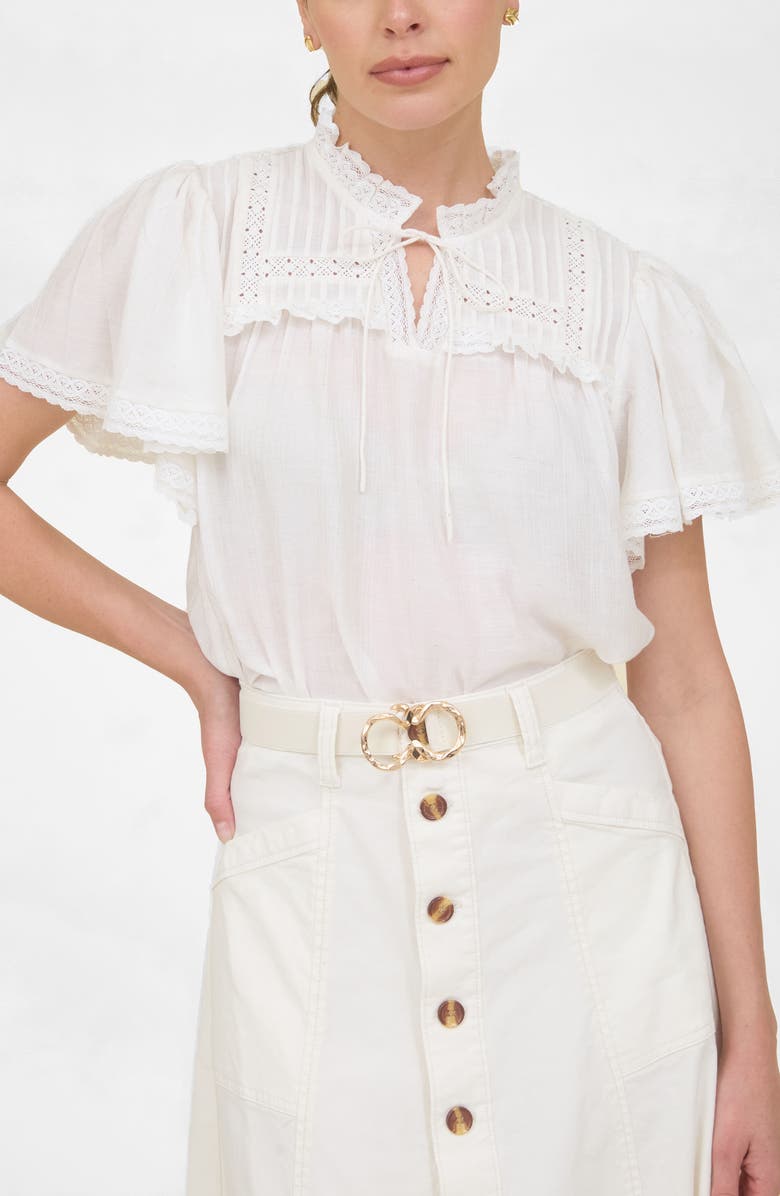 ZOE AND CLAIRE Flutter Sleeve Top, Main, color, White