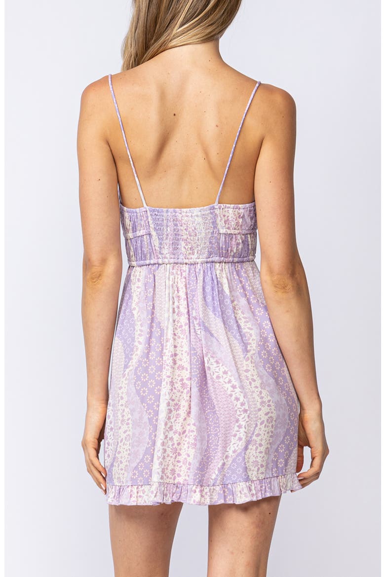 Boho Floral Tie Neck Empire Waist Minidress, Alternate, color, LIGHT PURPLE