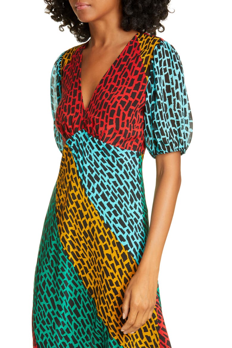Amber Colorblock Giraffe Print Silk Blend Dress, Alternate, color, GIRAFFE MULTI
