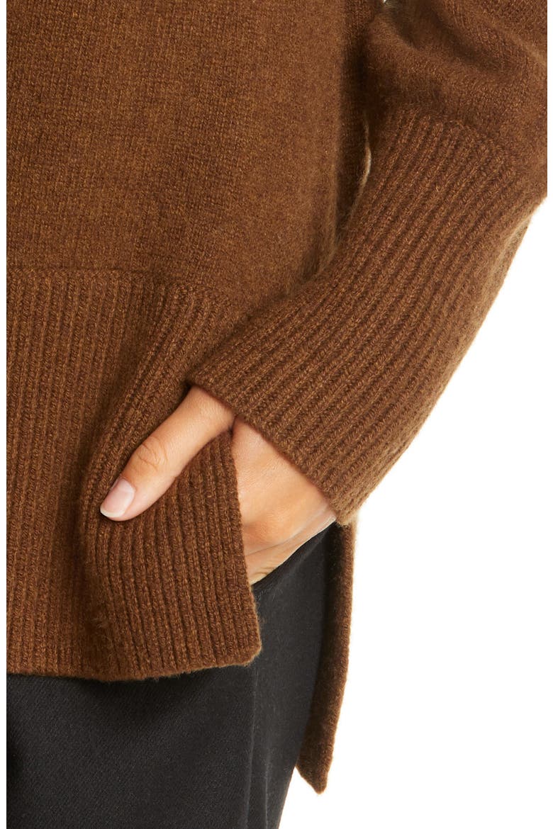 Ribbed V-Neck Cashmere Tunic Sweater, Alternate, color, HEATHER VERONA