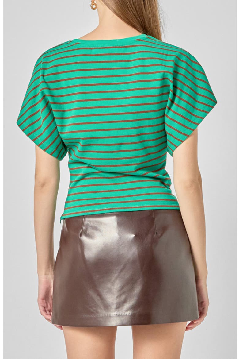 Striped Wing Sleeve Knit T-Shirt, Alternate, color, GREEN/ BROWN