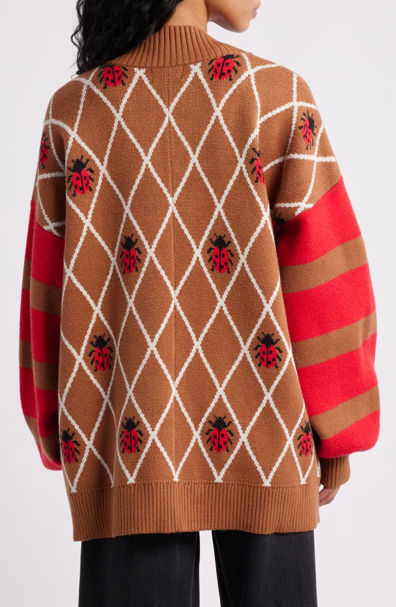 Dressed in Lala Ladybug Letterman Cardigan, Alternate, color, Brown/Red