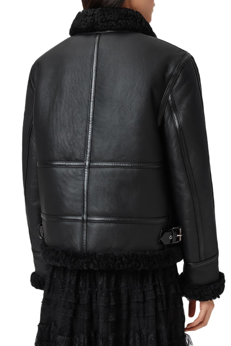 Lorel Leather & Genuine Shearling Flying Jacket, Alternate, color, BLACK/ BLACK