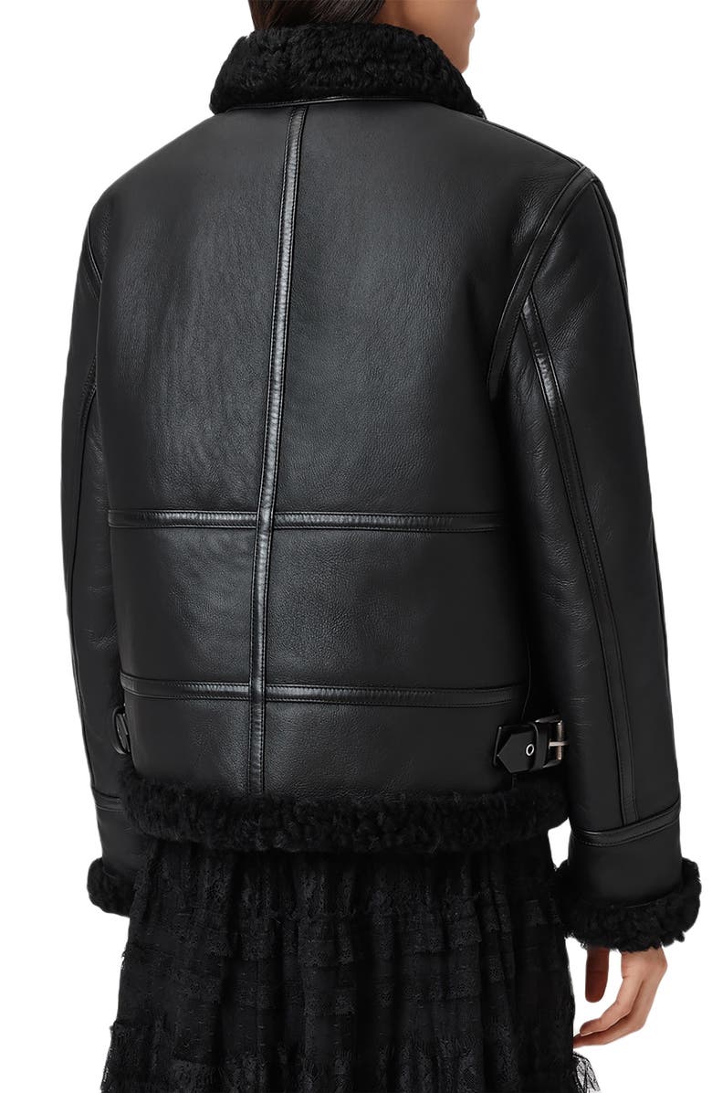 AllSaints Lorel Leather & Genuine Shearling Flying Jacket, Alternate, color, Black/ Black