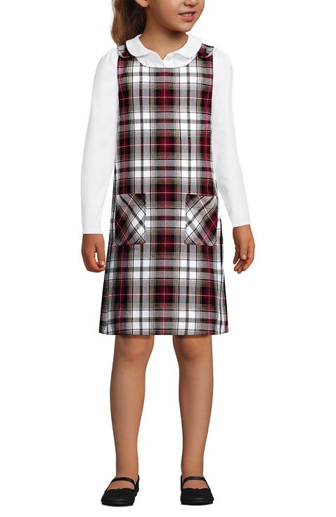 Girls Plaid Button Shoulder Patch Pocket Jumper