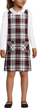 Lands' End Girls Plaid Button Shoulder Patch Pocket Jumper