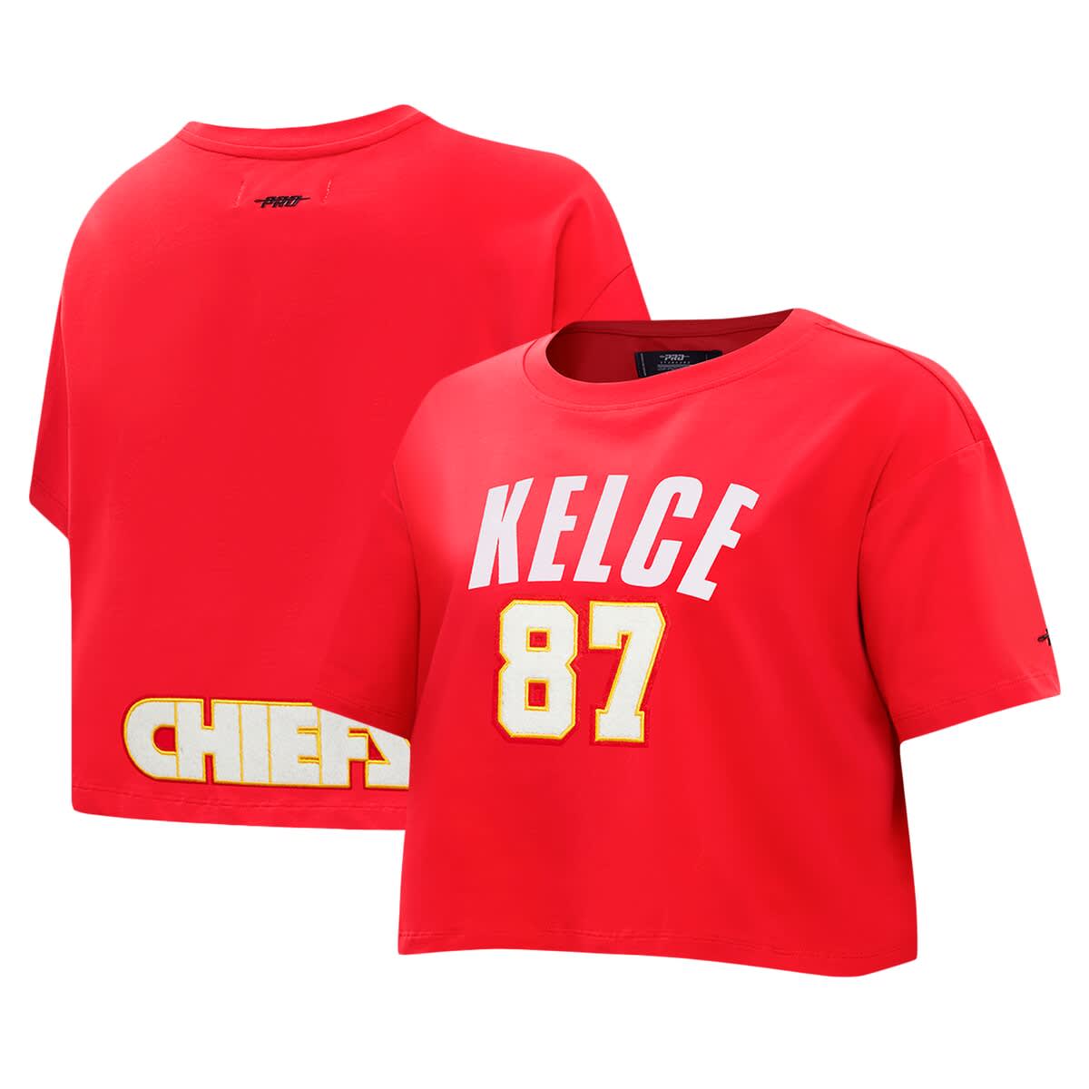 Pro Standard Travis Kelce Red Kansas City Chiefs Player Name & Number Cropped Boxy T-shirt