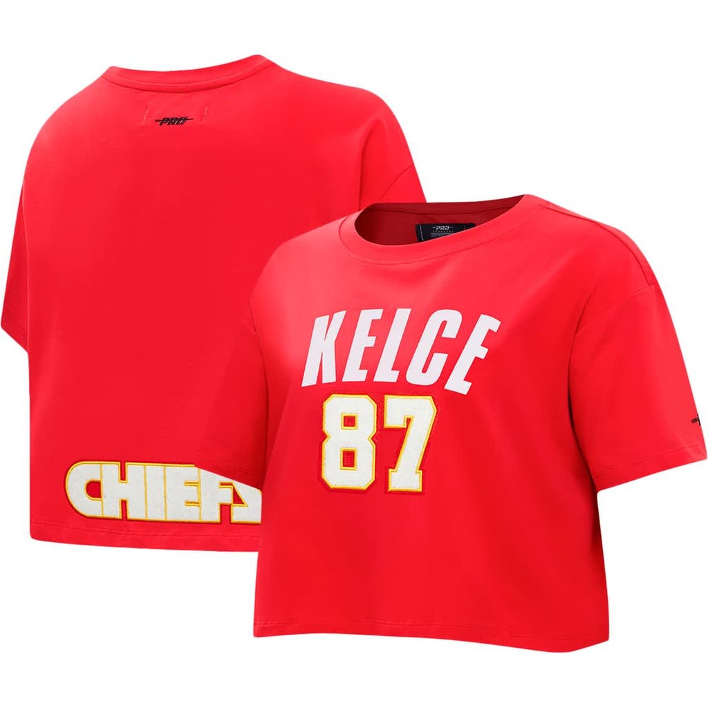 Pro Standard Travis Kelce Red Kansas City Chiefs Player Name & Number Cropped Boxy T-shirt