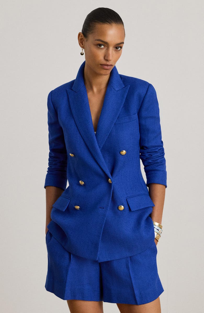 Lauren Ralph Lauren Ryen Houndstooth Cotton & Linen Blazer, Alternate, color, Cruise Royal Blue