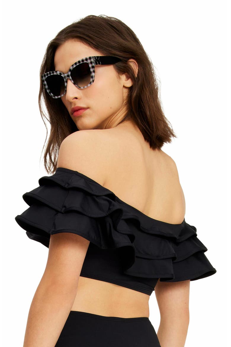 Ruffle Bikini Swim Top, Alternate, color, Black