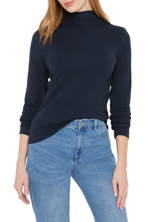 Perfect Rib Cotton Blend Funnel Neck Top