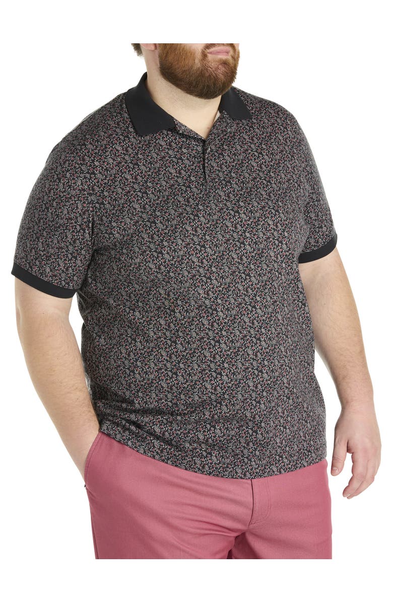 Harbor Bay by DXL Big & Tall Mini Floral Print Polo Shirt, Main, color, Black Multi