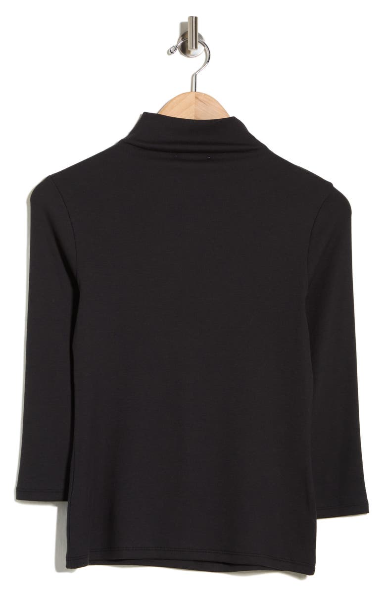 Nordstrom Three-Quarter Sleeve Stretch Pima Cotton Mock Neck T-Shirt, Alternate, color, Black