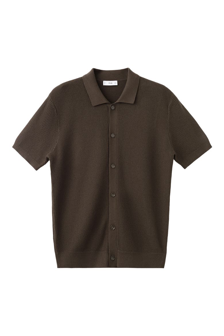 Cotton Piqué Button-Up Shirt, Alternate, color, CHOCOLATE