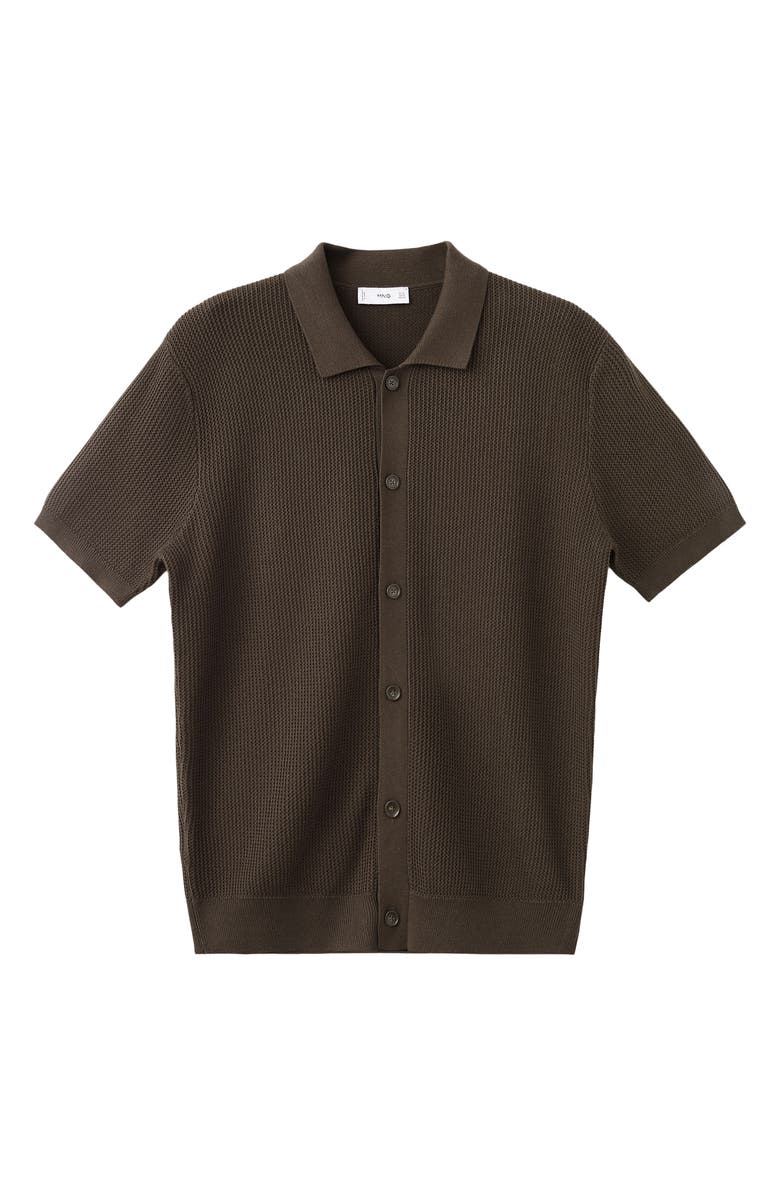 MANGO Cotton Piqué Button-Up Shirt, Alternate, color, Chocolate