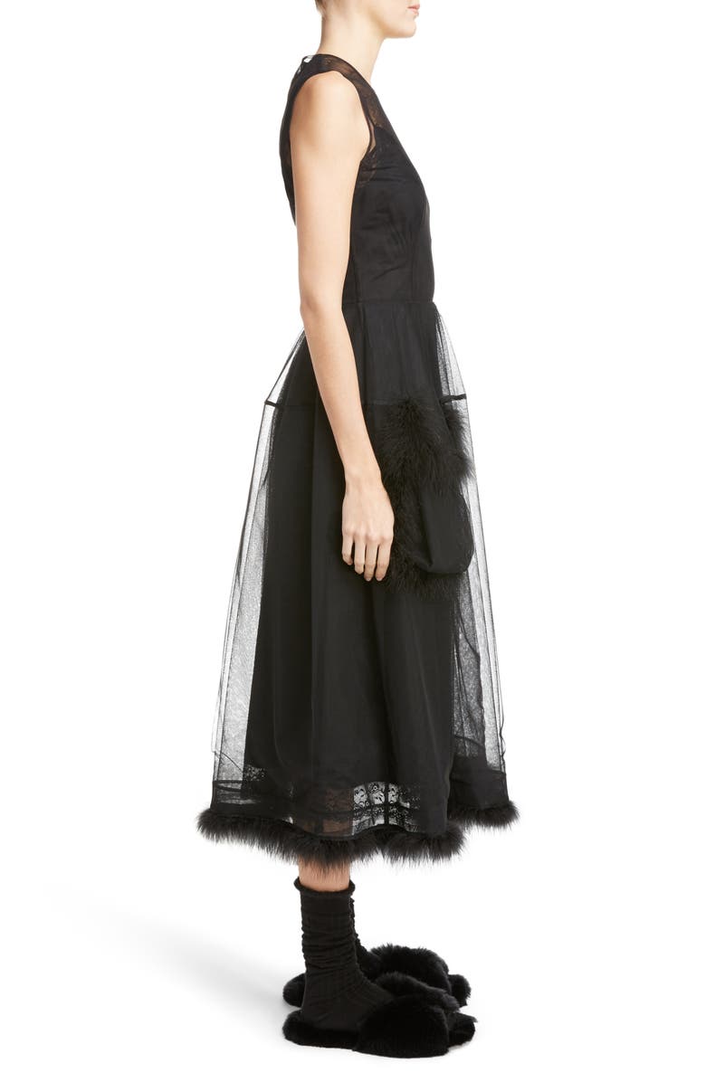 Simone Rocha Teddy Feather Trim Tulle Dress, Alternate, color,