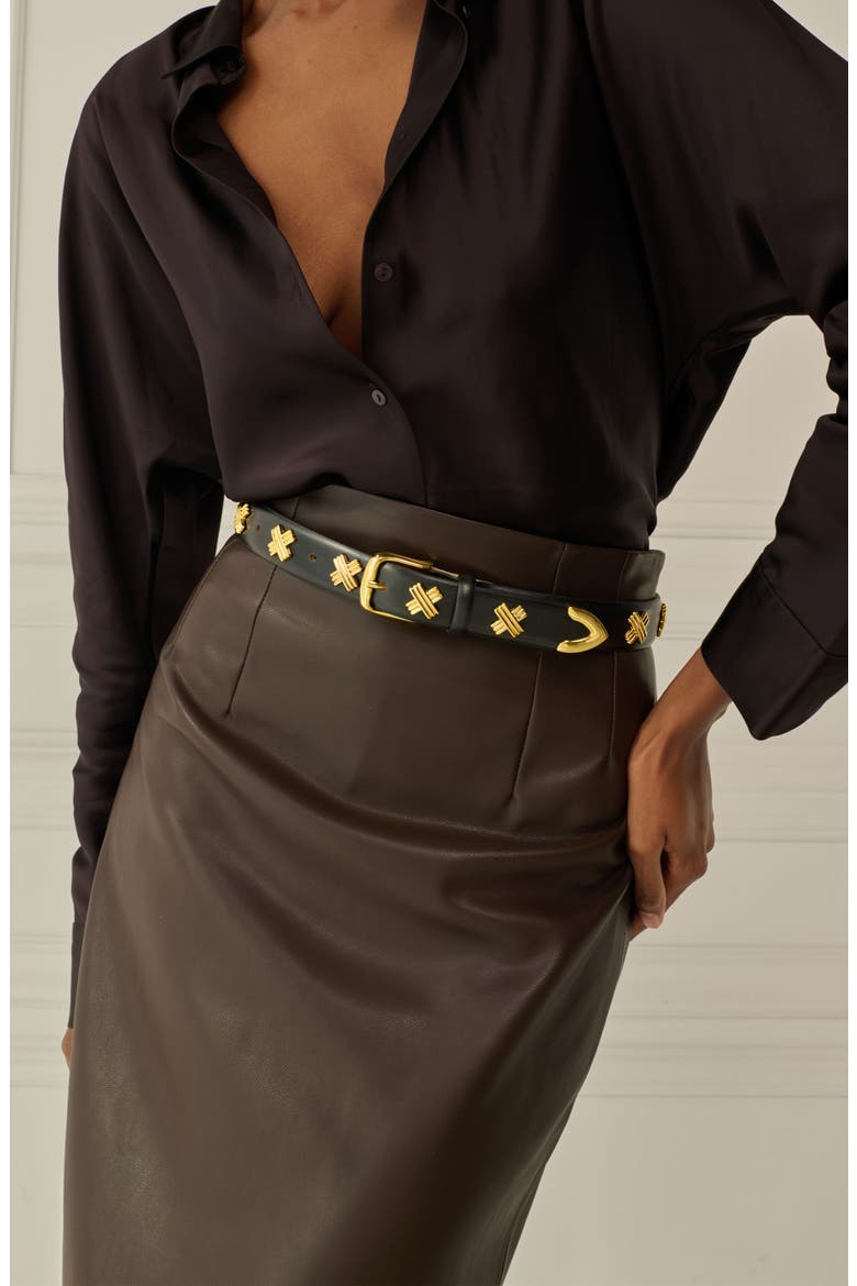 X-Stud Belt, Alternate, color, BLACK/ GOLD