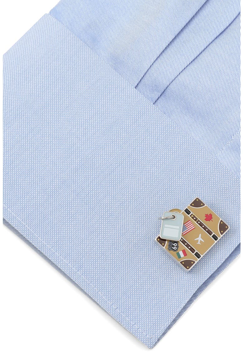 Traveler Suitcase Cuff Links, Alternate, color, TAN