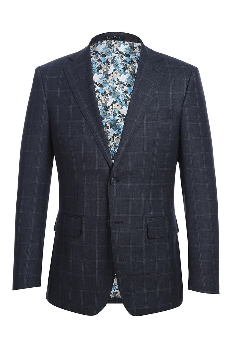 Plaid Trim Fit Notch Lapel Wool Blend Two-Piece Suit, Alternate, color, NAVY