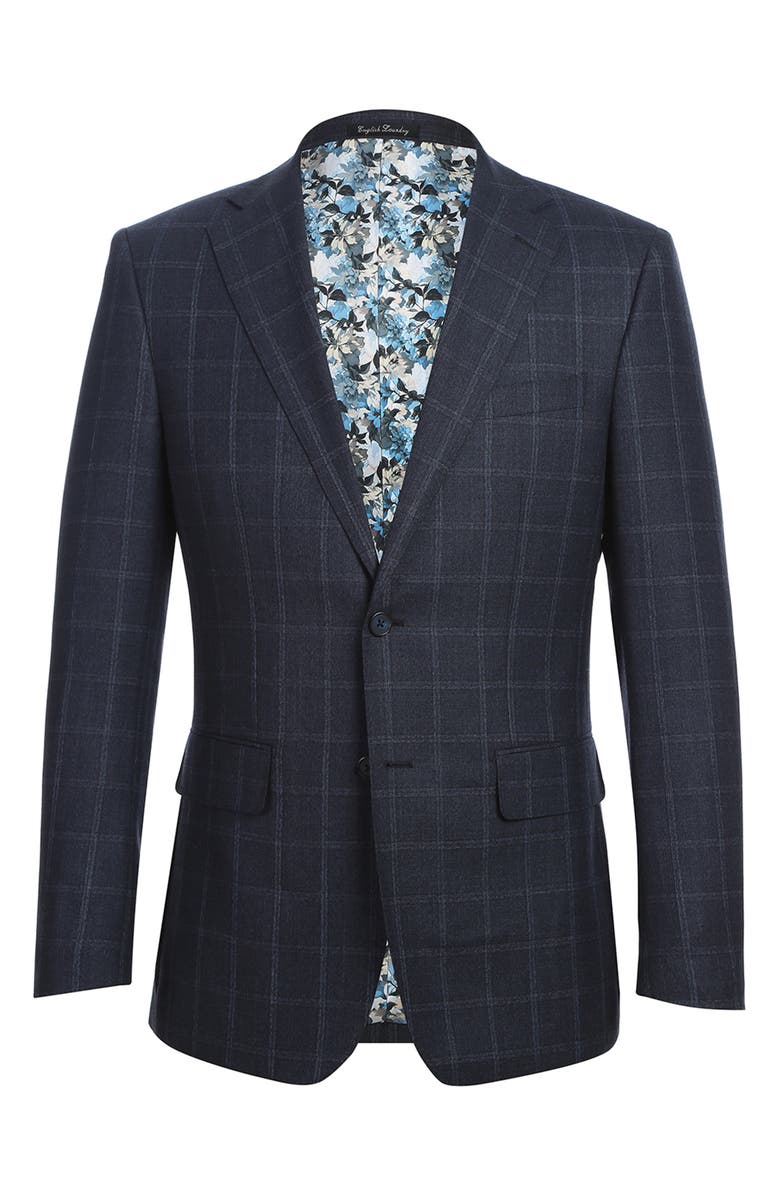 English Laundry Plaid Trim Fit Notch Lapel Wool Blend Two-Piece Suit, Alternate, color, Navy