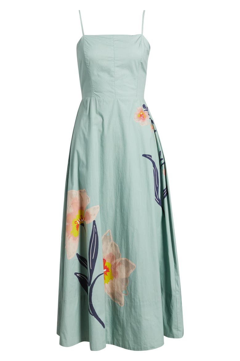 Riley Placed Floral Organic Cotton Poplin Maxi Dress, Alternate, color, MORESCO BLUE SURF