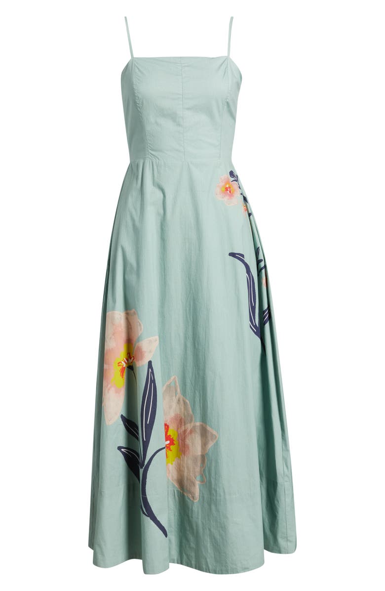 Cleobella Riley Placed Floral Organic Cotton Poplin Maxi Dress, Alternate, color, Moresco Blue Surf