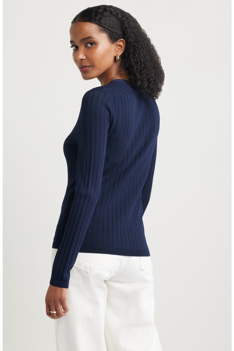 Fitted V-Neck Rib Cardigan, Alternate, color, NAVY NIGHT
