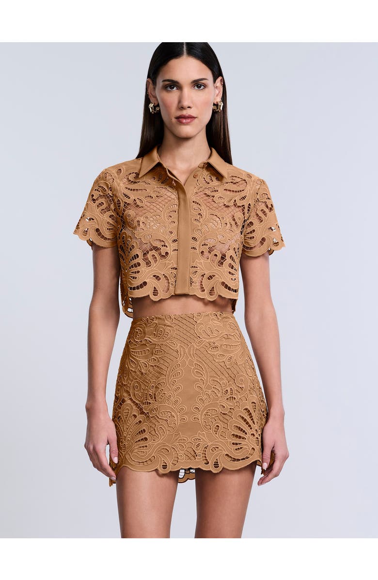 BCBGMAXAZRIA Eyelet Mini Skirt, Alternate, color, Brown Sugar