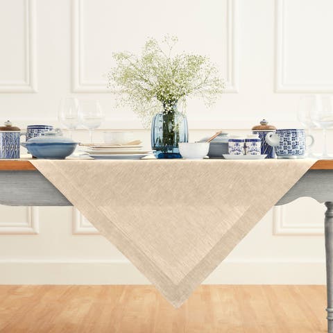 Linen Table Throw - Athena, 52" x 52", 52" x 52"