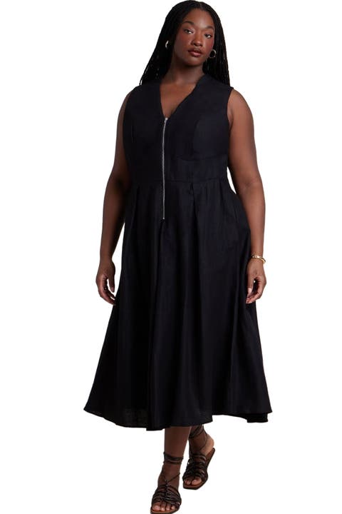 Zipper Detail Linen Maxi Dress (Plus)